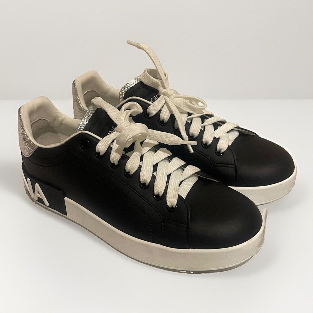 Dolce & Gabbana low-top Black Leather / Silver sneakers Size 38 7.5 Women's